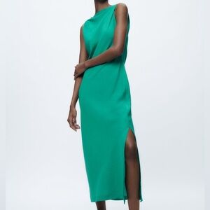 Zara Linen Blend Ruched Dress